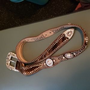 Women's Western Leather Rhinestone Belt (with Scalloped hide)